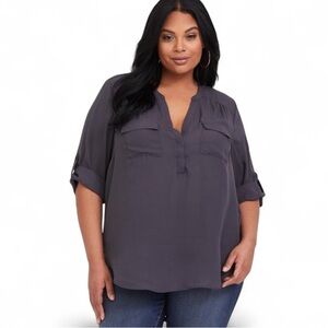 🌹Torrid Georgette Gray 3/4 Sleeve Blouse Size 1XL